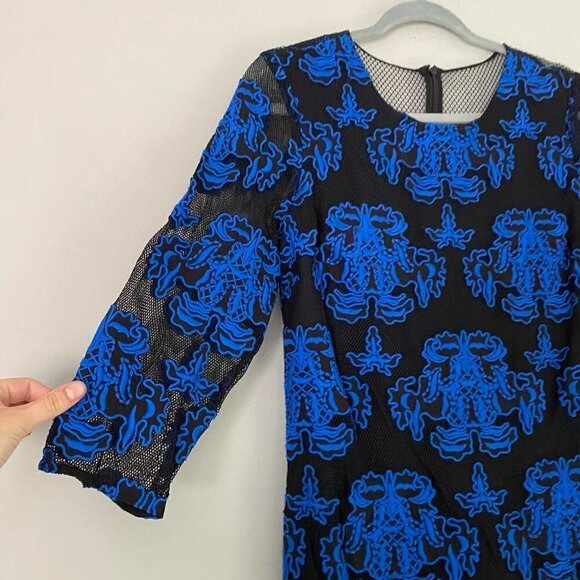 SACHIN + BABI black and blue mesh long sleeve dress - Picture 3 of 7